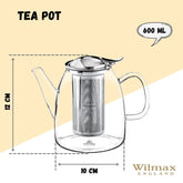 Wilmax England Teekanne mit Edelstahlfilter, 600 ml, Borosilikatglas WL-888807/A